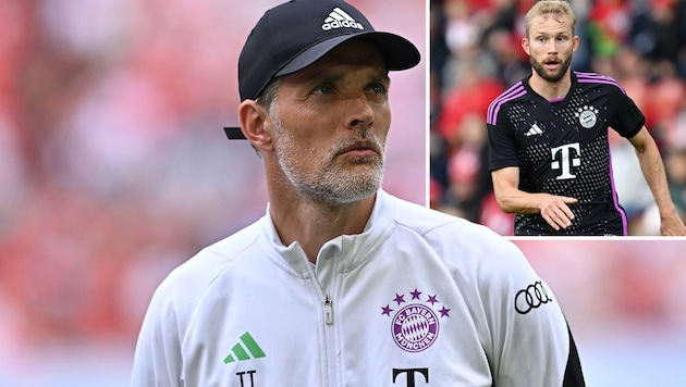 Thomas Tuchel (li.) hat offenbar bereits einen Notfall-Plan - mit Konrad Laimer in der Hauptrolle. (Bild: GEPA pictures)