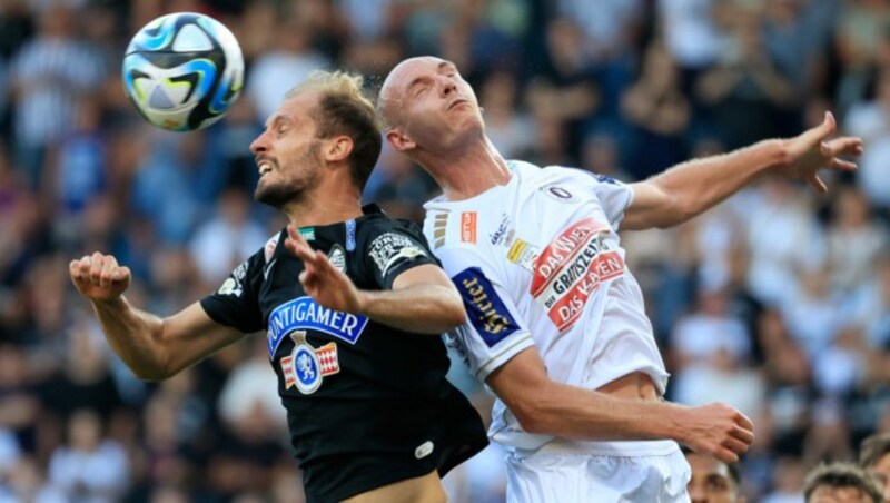 Klagenfurts Kopfball-Ungeheuer Nico Wimmer (re.). (Bild: GEPA pictures)