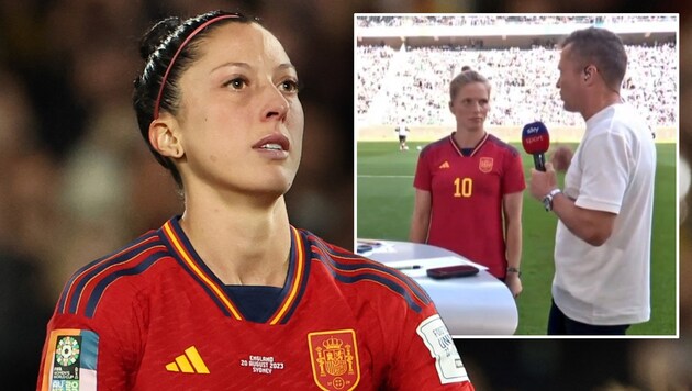 Tabea Kemme zeigte sich solidarisch mit Jennifer Hermoso (l.). (Bild: APA/AFP/STEVE CHRISTO, Twitter/carmen_stadi)