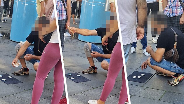 Hütchenspieler in der Kärntner Straße. (Bild: Dietmar Schwingenschrot, Krone KREATIV)