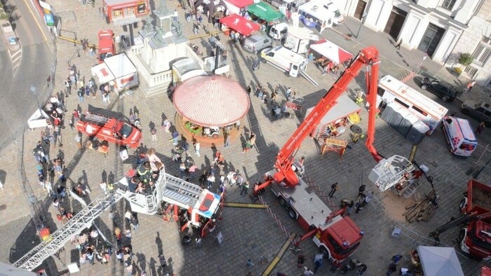 Hoch hinaus geht es mit der Drehleiter.