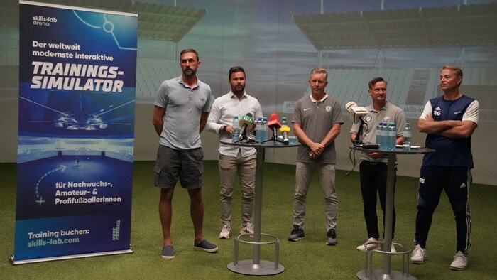 GAK, Sturm und skills.lab machen bei der Suche nach Talenten gemeinsame Sache: Das erklärten gestern Martin Stranzl, Didi Elsneg, Dietmar Pegam, Thomas Raffl und Roland Goriupp (v. li.).