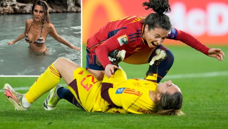 Statt Spanien-Kapitänin Ivana Andres wurde Model Ivana Icardi Rivero (li. oben) geehrt. (Bild: AP, instagram.com/ivannaicardi)