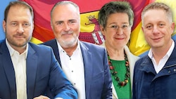 Sagartz (ÖVP), Doskozil (SPÖ), Petrik (Grüne) und Petschnig (FPÖ): Auf die Politspitzen warten wichtige Entscheidungen. (Bild: Reinhard Judt, ÖVP, Christopf Miel, Charlotte Titz, Krone KREATIV)