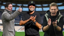 Oliver Glasner, Jürgen Klopp und Julian Nagelsmann (v.l.n.r.) stehen als DFB-Bundestrainer im Raum. (Bild: APA/dpa/Arne Dedert, AP Photo/Jon Super, AFP/CHRISTOF STACHE. Photoshop)