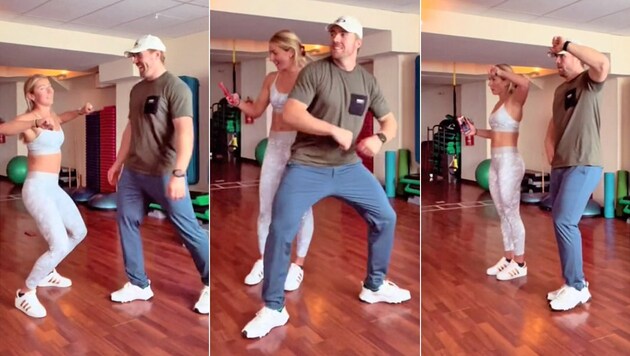 Mikaela Shiffrin und Aleksander Aamodt Kilde beim Einüben einer „Pink“-Choreographie (Bild: TikTok.com/mikaleashiffrin)