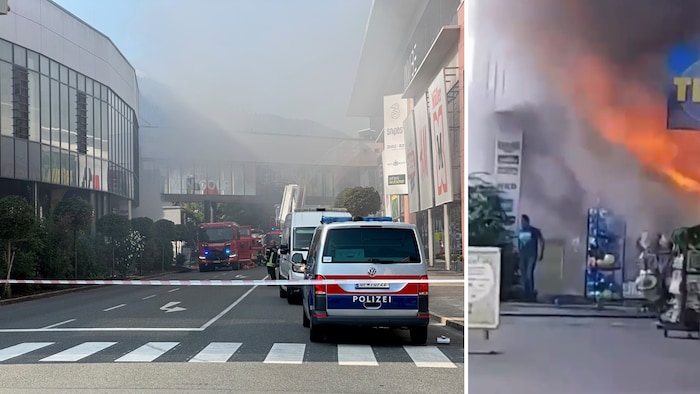 Flammen schlugen aus dem Geschäft. Die angrenzende Bundesstraße musste während des Einsatzes gesperrt werden.