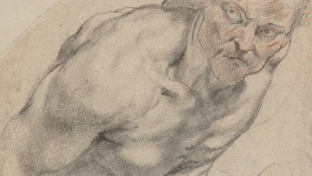 Peter Paul Rubens (hier seine „Aktstudie eines Mannes in vorgebeugter Haltung“) besaß selbst einige Original-Zeichnungen von Michelangelo. (Bild: ALBERTINA, Wien)