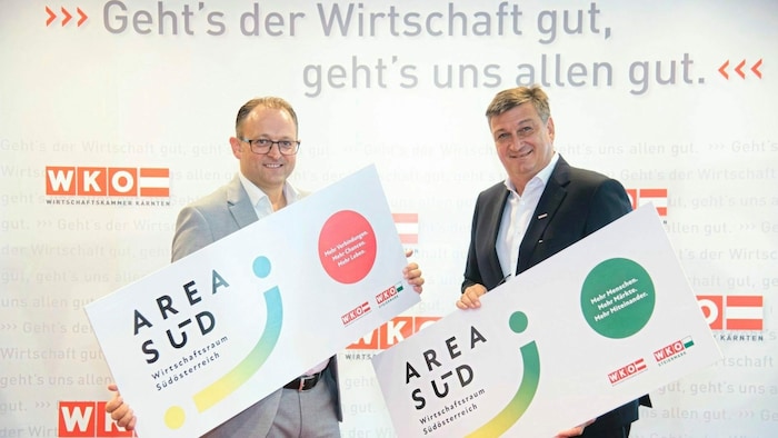 WK Kärnten-Präsident Jürgen Mandl und Direktor Meinrad Höfferer präsentierten die Dachmarke „Area Süd“.