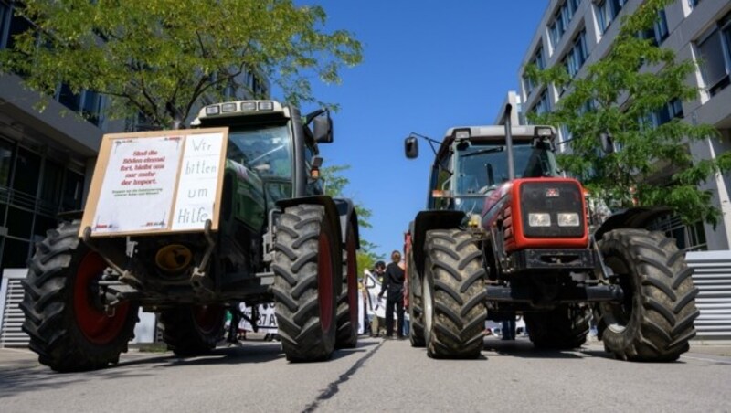 Traktor-Corso: Bauern fuhren bis vors Landhaus (Bild: Molnar Attila)