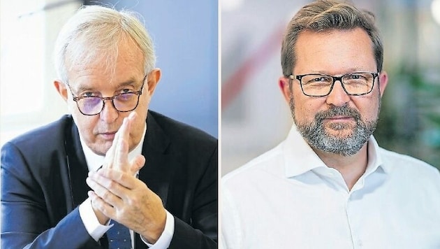 Ärztekammer-Präsident Steinhart (li.) und sein Vize lassen jetzt stellvertretend offenbar auch Fäuste sprechen. (Bild: EVA MANHART, Stefan Seelig)