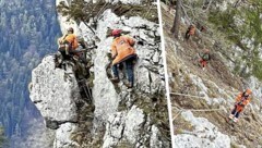 Die Arbeiten in der Klamm sind waghalsig. (Bild: ÖAV/Swietelsky, Krone KREATIV)