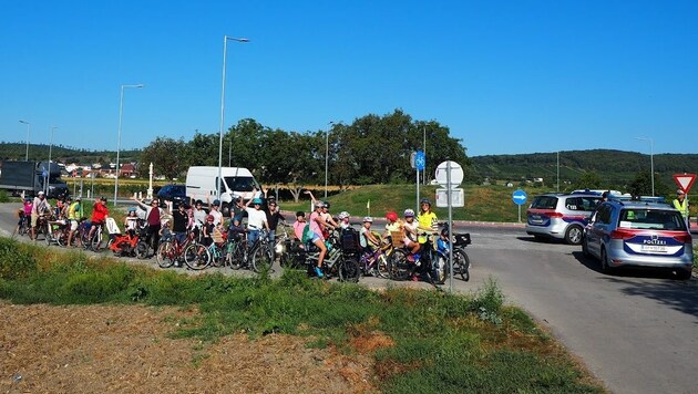 Die Demonstranten vor dem besagten Kreisverkehr. (Bild: Jordan-Lichtenberger)