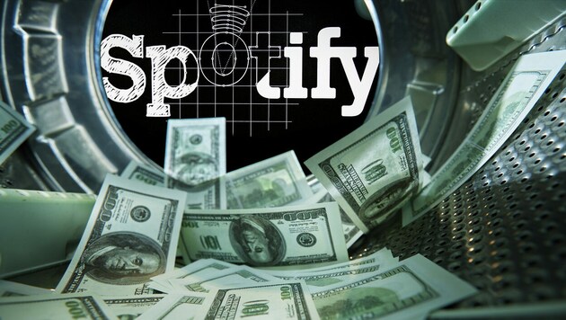 Spotify soll zu einem „Geldautomaten für Banden“ geworden sein. (Bild: stock.adobe.com, Spotify, Krone KREATIV)