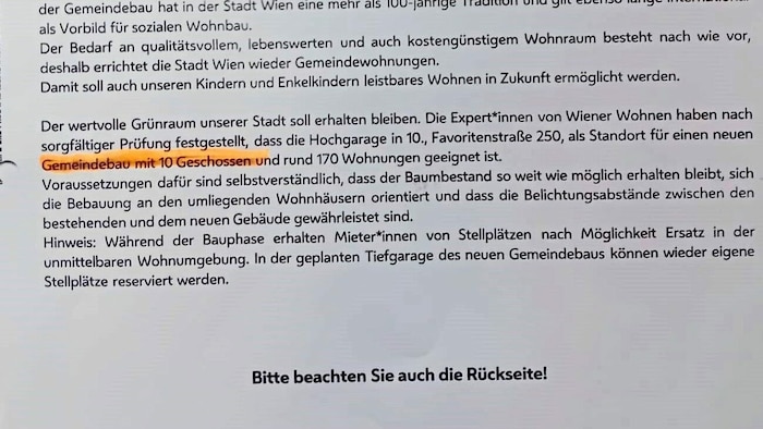 Das Mieterschreiben ist laut Wiener Wohnen eine sehr frühzeitige Erstinformation, die an alle ...