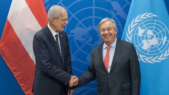 von links: Österreichs Bundespräsident Alexander Van der Bellen und UNO-Generalsekretär António ...