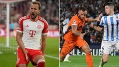 Harry Kane (li.) traf per Elfmeter zum zwischenzeitlichen 3:1 für die Bayern. Marko Arnautovic (re.) spielte für Inter Mailand erstmals von Beginn an (bis zur 55. Minute). (Bild: ASSOCIATED PRESS, krone.at-kreativ)