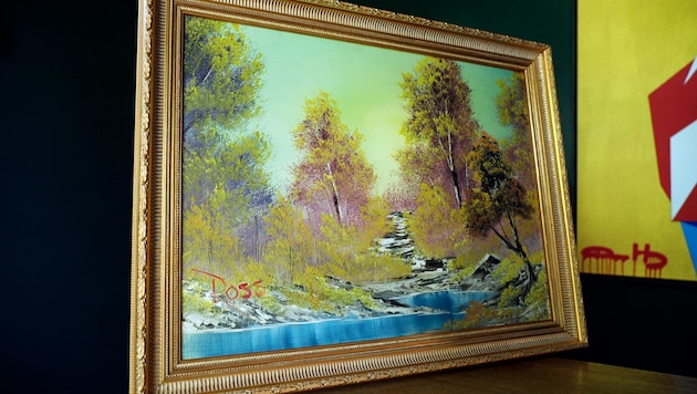 „Ein Spaziergang im Wald“ war das erste Bild, dass Bob Ross vor der Kamera malte. (Bild: AP)