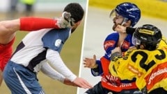 Kung-Fu-Einlagen kommen im Fußball ebenso vor wie Boxkämpfe im Eishockey - wir erklären, ab wann Straf- und Zivilrecht greifen. (Bild: stock.adobe.com, GEPA, Krone KREATIV)