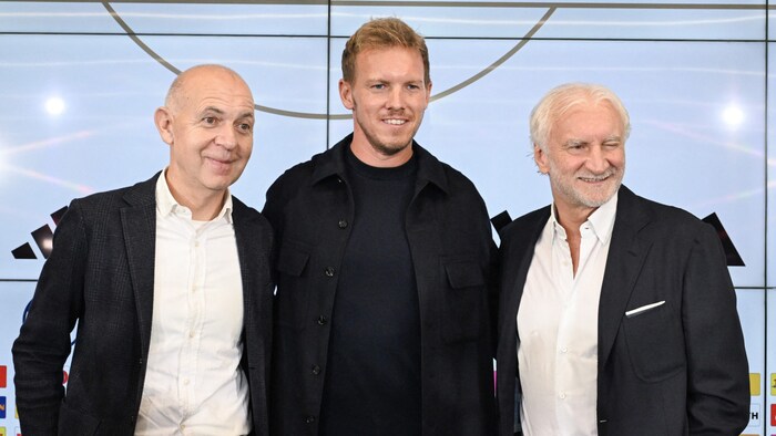 Bernd Neuendorf, Julian Nagelsmann und Rudi Völler (v.l.n.r.)