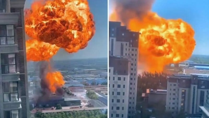 Eine gewaltige Explosion hat am Donnerstagvormittag die Millionenstadt Cangzhou im Norden von China erschüttert. (Bild: kameraOne (Screenshot))