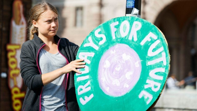 Thunberg in Woche 266 ihres Klimaprotests in Stockholm (Bild: Christine Olsson)