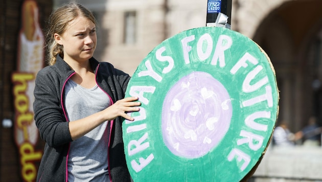 Thunberg in Woche 266 ihres Klimaprotests in Stockholm (Bild: Christine Olsson)