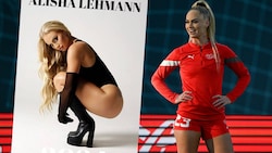 Alisha Lehmann in ihrer Dienstkleidung (rechts) und als Cover-Girl ihres eigenen Kalenders (Bild: AFP, Instagram.com/alishalehmann)