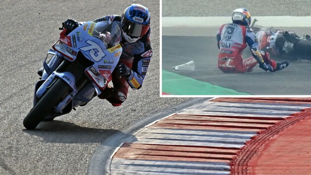 Alex Marquez stürzte in Indien. (Bild: APA/AFP/Money SHARMA, twitter.com/Swinxy)