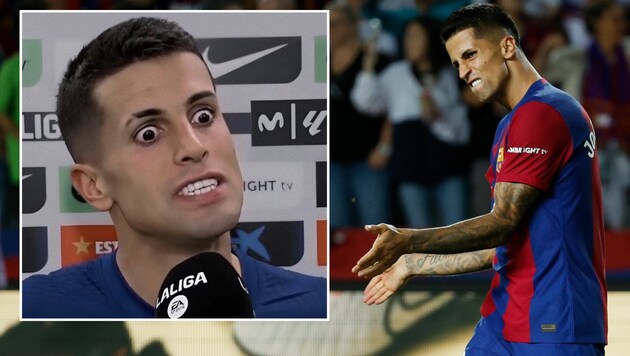 Barca-Star Joao Cancelo hatte im TV-Interview offensichtlich einen Aussetzer. (Bild: Associated Press, twitter.com/BarcaUniversal)