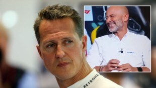 Antonio Lobato (r.) erntete mit einer Aussage über Michael Schumacher einen Shitstorm. (Bild: APA/dpa, X/h0neybadgerkiki, Photoshop)