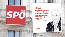 Die SPÖ wirbt mit dem verstorbenen Red-Bull-Gründer Didi Mateschitz (re.). Die Wogen in den sozialen Medien gehen hoch. (Bild: APA, Screenshot/Twitter,com, Krone KREATIV)
