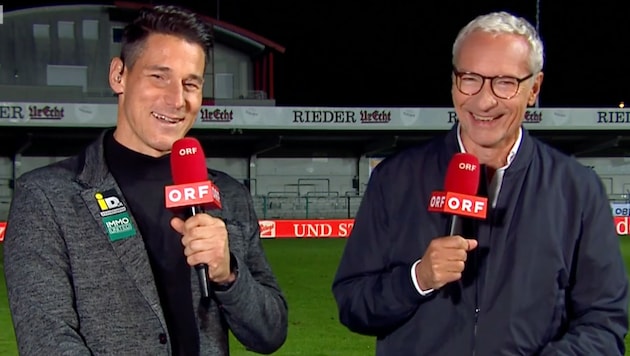 Helge Payer und Rainer Pariasek sorgten im ORF (wieder einmal) für Lacher. (Bild: Screenshot: ORF)