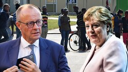 CDU-Chef Friedrich Merz irritiert mit kanftigen Aussagen zu Asylwerbern, die frühere deutsche Bundeskanzlerin Angela Merkel (CDU) wirbt für Integration und stellt sich damit klar gegen den Asylkurs von Merz. (Bild: AFP, Krone KREATIV)