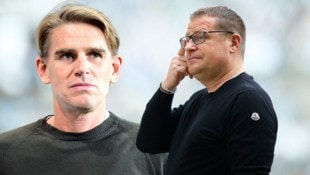Christoph Freund (links) und Max Eberl suchen eifrig nach einem neuen Trainer. Oder bleibt es doch bei Tuchel? (Bild: APA/AFP/POOL/THILO SCHMUELGEN, GEPA)