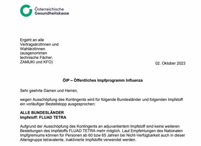 Ausschnitt aus dem Schreiben der ÖGK an die teilnehmenden Hausärzte