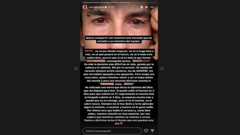 Auf Instagram wurde Marc Marquez noch einmal emotional. (Bild: Instagram/marcmarquez93)