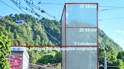 Die Sicht auf den Kapuzinerberg wäre beim Bau des 35-Meter-Bürogebäudes stark beeinträchtigt (Bild: zVg)