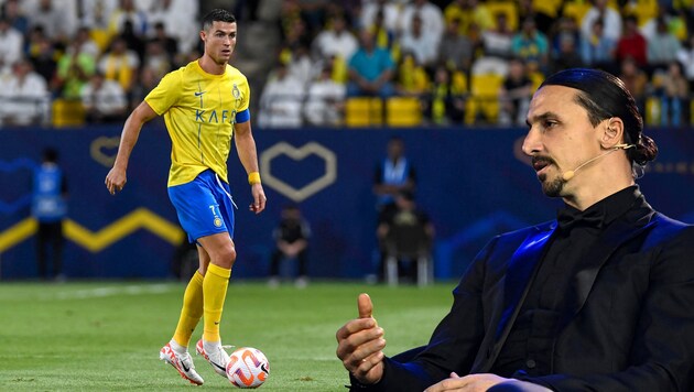 Zlatan Ibrahimovic (r.) kritisiert die Wechsel von Cristiano Ronaldo und Co. (Bild: APA/AFP/Yazid al-Duwihi/Dubai Globe Soccer Awards/LaPresse/Fabio Ferrari)