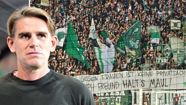 Die Fans des SV Werder Bremen attackierten Bayerns Sportdirektor Christoph Freund. (Bild: Gepa, X/Alexoutofhoffe, Photoshop)