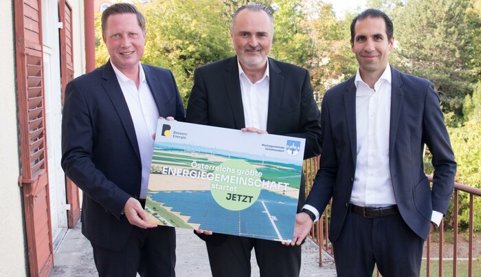 Landeschef Hans Peter Doskozil, Burgenland- Energie-Vorstandschef Stephan Sharma und ...