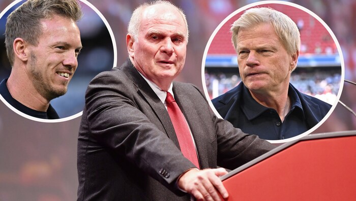 Uli Hoeneß spricht über Julian Nagelsmann (li.) und Oliver Kahn (re.).