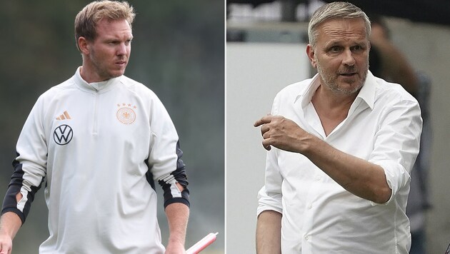 Didi Hamann (r.) ist kein Fan der DFB-Reise. (Bild: Hasan Bratic / dpa Picture Alliance, AFP/GETTY IMAGES/ALEX GRIMM)