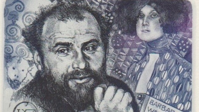 Exlibris mit Porträts von Klimt und Flöge; Hedwig Pauwels für Barbara und Werner Daniel (Bild: Hedwig Pauwels, Barbara & Werner Daniel)