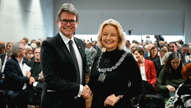 Rektorin Brigitte Hütter und Bildungsminister Martin Polaschek (Bild: Markus Wenzel)