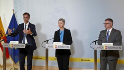 Wallner, Schaunig und Schleritzko nach der Finanzreferentenkonferenz. (Bild: GERT EGGENBERGER / APA / picturedesk.com)