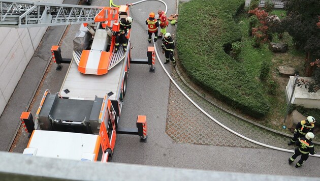 Beim Brand in Linz-Urfahr kam auch eine Drehleiter zum Einsatz. (Bild: BF Linz)