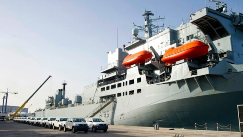 Das Unterstützungsschiff RFA Argus im Hafen von Gibraltar (Archivbild) (Bild: AFP)