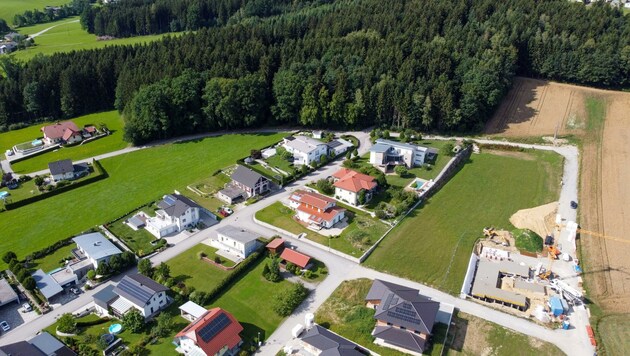Eine Siedlung in Enzenkirchen mit viel Grün rundherum, dem ein, zwei Häuser übernahe gerückt sind. (Bild: Dostal Harald)