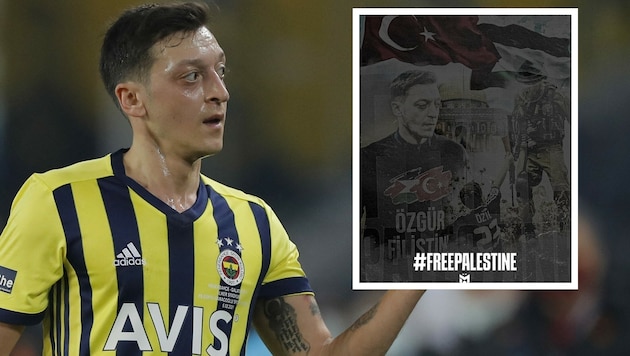 Mesut Özil lässt mit einem „Free Palestine“-Tweet aufhorchen! (Bild: AFP; twitter.com/Mesut Özil)